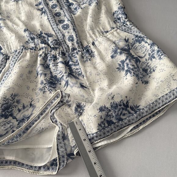 Joie Womens L Boho 100% Silk Blue Floral Sheer Lined Halter Romper Beach Cottage - Picture 10 of 12